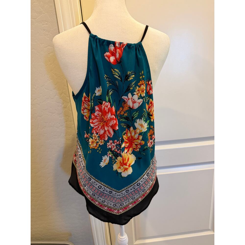 Floral Boho Cami Tank | Teal Multi Print | Size Medium - Picture 3 of 6